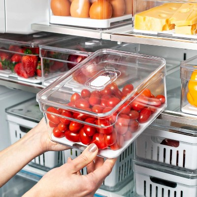 OU Fridge Organizer Bin with Drain Tray & Vented Lid, 2.3qt Clear Stackable Refrigerator Storage Bin, Produce Kitchen Storage Container, BPA Free — фото 2