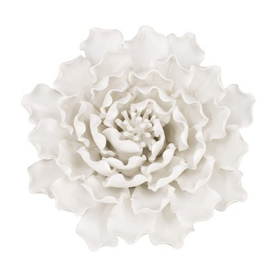 GlasFlength Wall Art Flowers Decorations 3D Flowers Wall Decoration Handmade Rustic Wall Art Simple for Living Room, White, 7.3"*2.8"*7.3"