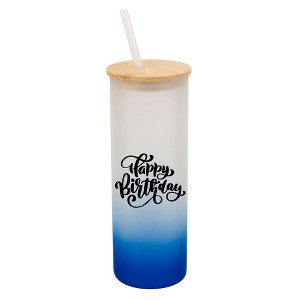 Elanze Designs Happy Birthday Cake with Bows Wrap-Around Design 25 Ounce Frosted Gradient Glass On-The-Go Coffee Travel Skinny Tumbler Mug Cup, Bamboo - 1 of 1
