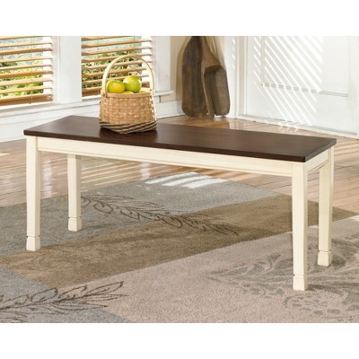 Signature Design by Ashley Whitesburg Large Dining Room Bench Ivory: Farmhouse Style, Hardwood Frame, Seats 2