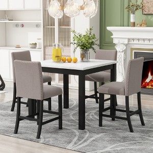 Whisen 5-piece Counter Height Dining Table Set with Faux Marble Top Dining Table and Velvet-Upholstered Chairs - 1 of 4