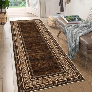 Machine Washable Area Rug with Rubber Backing Low Pile Modern Bordered Foldable Rugs - 1 of 4