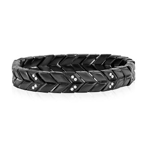 Metallo Stainless Steel, Polished & Matte CZ Chevron Design Bracelet - Black Plated - Black - 8.5 Inch - 1 of 4