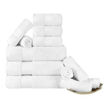 100% Cotton Medium Weight Floral Border 12 Piece Assorted Bathroom Towel Set,  White - Blue Nile Mills : Target