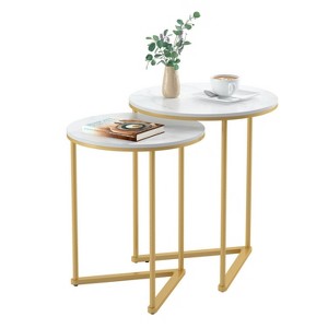 2 Pcs Chic Round Nesting Coffee Table Marble Top Side Tables Furniture - 1 of 4