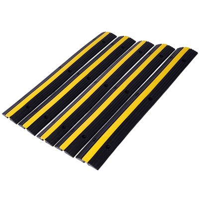 Cable Protector Ramp Rubber Speed Bumps 5 Pack of 1 Channel 6600Lbs Load Capacity with 12 Bolts Spike for Asphalt Concrete Gravel Driveway