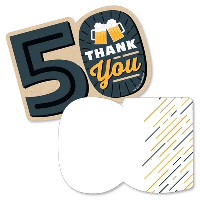 Big Dot of Happiness Cheers and Beers to 50 Years - Shaped Thank You Cards - 50th Birthday Party Thank You Note Cards with Envelopes - Set of 12