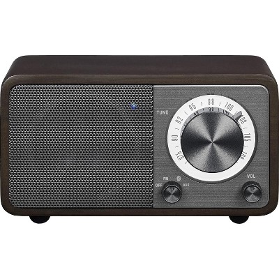 Sangean WR-7DK Wood Cabinet Mini Bluetooth Speaker with FM Radio Tuner and Aux-in Dark Cherry/Wood.