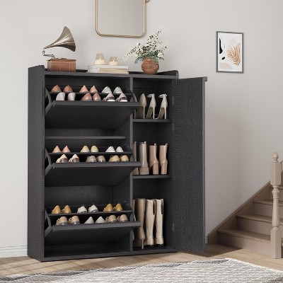 Multi-style Shoe Cabinet   with 2/3/4/6 Flip Drawers Or With 1 Door, Wooden Shoe Cabinet with Adjustable Shelf, for Entryway, Hallway, Living Room