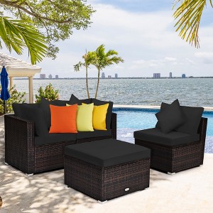 Costway 4PCS Patio Rattan Furniture Set Sofa Ottoman Cushion Garden Deck Black - 1 of 4
