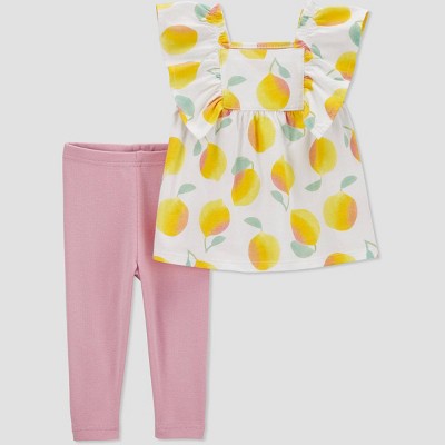 Image of Carter's Just One You® Baby Girls' 2pc Lemon Top & Pants Set - Pink 3M