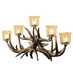 SPI Home Antler Votive Candelabra – 27" Wide Rustic Candle Holder with Faux Antler Design and 5 Glass Votive Cups - 1 of 3