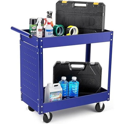 2 Tier Metal Utility Cart,330 Lbs Metal Heavy Duty Collapsible Utility Cart On Wheels,for Mechanic, Garage,Workshop, Warehouse & Repair Shop