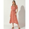Allegra K Women's Casual Button Down Short Sleeve Drawstring High Waist Midi A Line Dress - 3 of 4