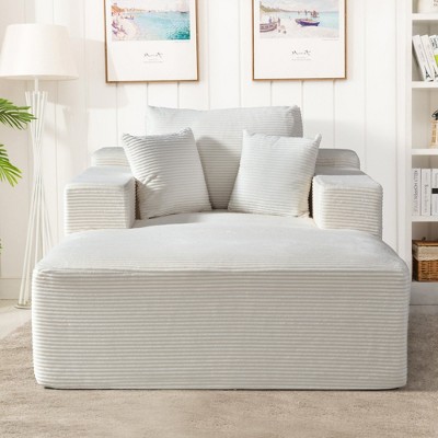Chaise Lounge Chair Indoor, Plush Corduroy Cloud Couch, Fluffy Oversized Sofa Bed for Bedroom Living Room, Boneless Reading Longue Chair Beige 44.29