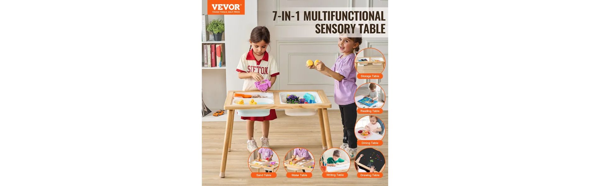 Sensory Table for Toddlers, Kids Activity Table with 3 Foldable Storage Bins & Double-Sided Board, Indoor/Outdoor Play Sand and Water Table