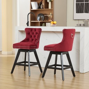 TOBILI Swivel Velvet Bar stools with Button Tufted Decoration and Wooden Legs, Leisure Style Bar Chairs,Set of 2 - 1 of 4