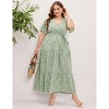 Garvee Women Plus Size V Neck Wrap Maxi Dress High Waist Ruffle Summer Casual Dress with Belt Short Sleeve - 4 of 4