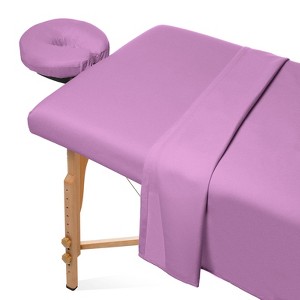 Saloniture 3-Piece Flannel Massage Table Sheet Set - Soft Cotton Flat and Fitted Sheets with Face Cradle Cover - 1 of 4