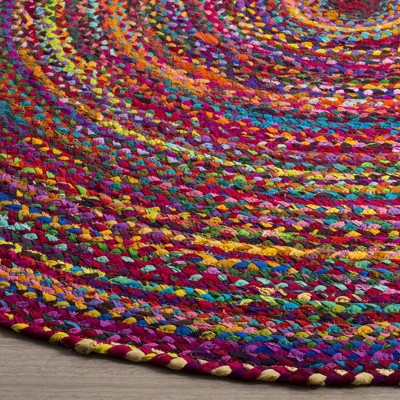 Handmade Multicolor Braided Wool and Cotton Round Rug, 4' Diameter