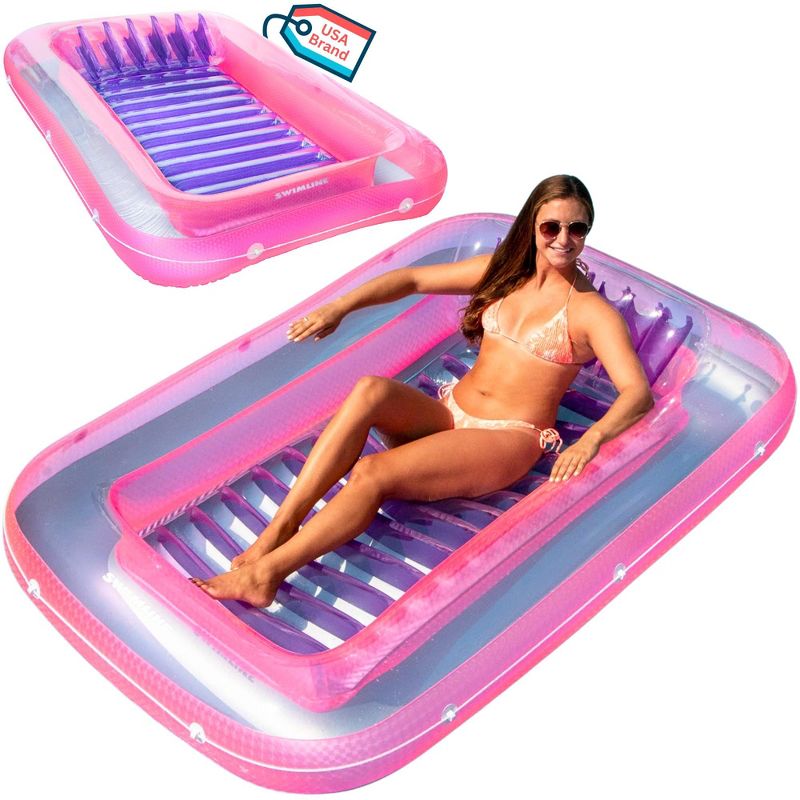 SWIMLINE ORIGINAL Suntan Tub Classic Edition Inflatable Floating Lounger Pink, Tanning Pool Hybrid Lounge, Comfort Pillow, Fill With Water, 1 of 8