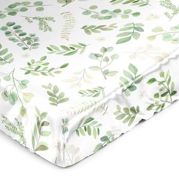 Sweet Jojo Designs Gender Neutral Unisex Satin Fitted Crib Sheet Botanical Sage Green White
