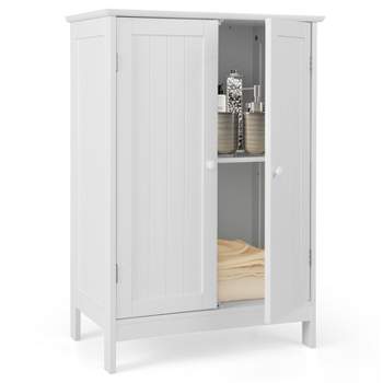 Costway Bathroom Floor Storage Cabinet Double Door Kitchen Cupboard Shoe Cabinet White
