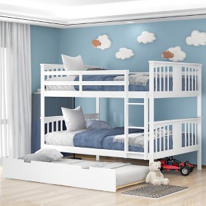 Full over Full Bunk Bed with Twin Size Trundle and Ladder – ModernLuxe - 1 of 4