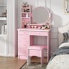 Hitow Makeup Table Set Vanity Table with Stool and Round Mirror Ring LED Strip Lights - 3 of 4
