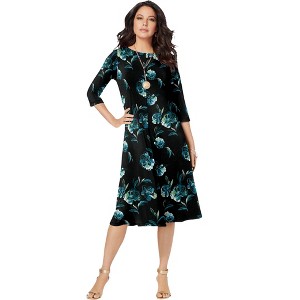 Roaman's Women's Plus Size Petite Ultrasmooth Fabric Boatneck Swing Dress - 1 of 4