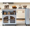 AEELLEEA Kitchen Island On Wheels with Extended Table MDF Rolling Kitchen Storage Cart 2 Fluted Glass Doors Side 3 Open Shelves Blue - 3 of 4