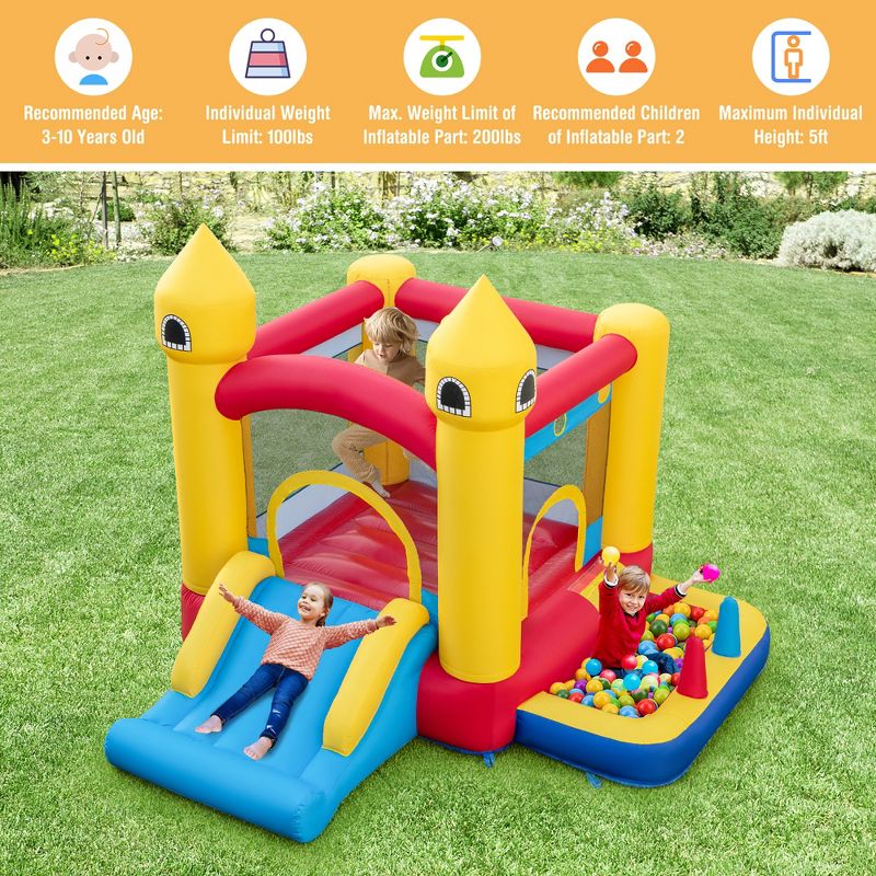 Costway Kids Bouncy Castle with  Slide & Ball Pit Ocean Balls & 480W Blower Included, 5 of 11