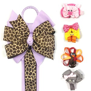 Wrapables Duck, Turkey, Elephant, Pig Ribbon Sculpture Hair Clips with Leopard Hair Clip / Hair Bow Holder - 1 of 4