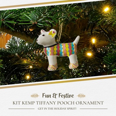 Colorful Patchwork Porcelain Dog Christmas Ornament, 3"