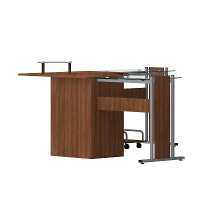 Maple and Glass Corner Desk with Keyboard Tray and CPU Cart