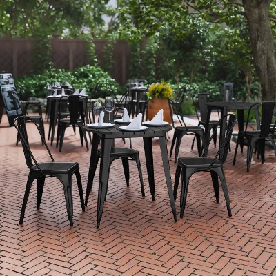 30" Round Black Poly Resin and Steel Indoor/Outdoor Dining Table