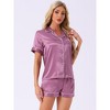 cheibear Women's Silky Satin Button Down Shirt with Shorts Sleepwear Pajama Sets - 3 of 4