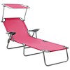 vidaXL Patio Lounge Chair Folding Sunlounger Outdoor Sunbed with Canopy Steel - Pink - 2 of 4