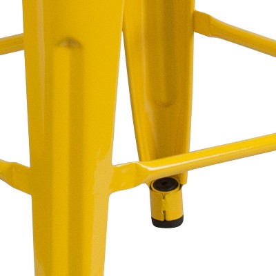 Yellow Backless Metal Dining Stool with Wooden Seat, 25"