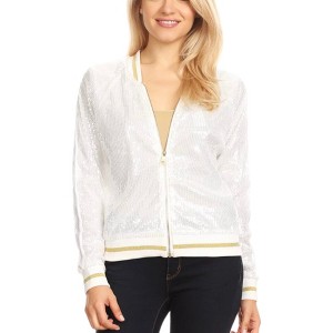 Anna-Kaci Women's Striped Long Sleeve Stripe Down Metallic Sequin Varsity Jacket - 1 of 4