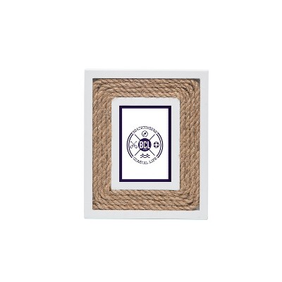 Beachcombers 2.6 x 4 White Trim With Nat Rope Picture Frame Wood Composite Flax Home Decor Coastal Nautical Marine 6.22 x 0.79 x 5.12