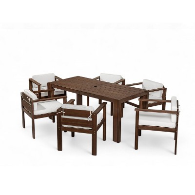 TiramisuBest 7-Piece Patio Dining Set for 6 - 70.8" Rectangle Table, Removable Cushions, Gray+Beige Fabric for Backyard/Garden/Poolside