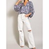 Women's Retro Print V Neck Bubble Sleeve Blouse - ee:some - 2 of 4