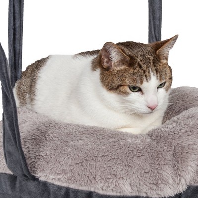 Grey Dual-Lounger Hanging Cat Hammock with Fiberfill Cushions