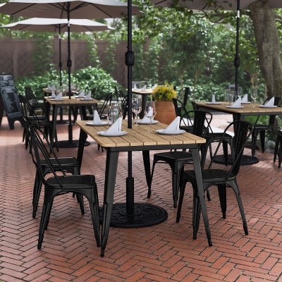 Declan 30" x 60" Brown Poly Resin Top Black Steel Base Dining Table