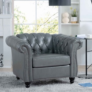 CAVINAS PU Leather Accent Chair with Button Tufted Back and Birch Wooden Legs,Upholstered Living Room Chairs,Reading Chairs for Living Room - 1 of 4