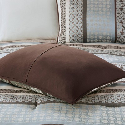 Blue Reversible Jacquard Queen Comforter Set with Decorative Pillows