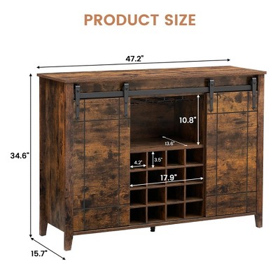 Coffee Bar Cabinet with Storage,47" Wine Bar Cabinet with Sliding Barn Door