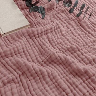 Mauve Cotton Muslin Queen Throw Blanket, 50" x 60"