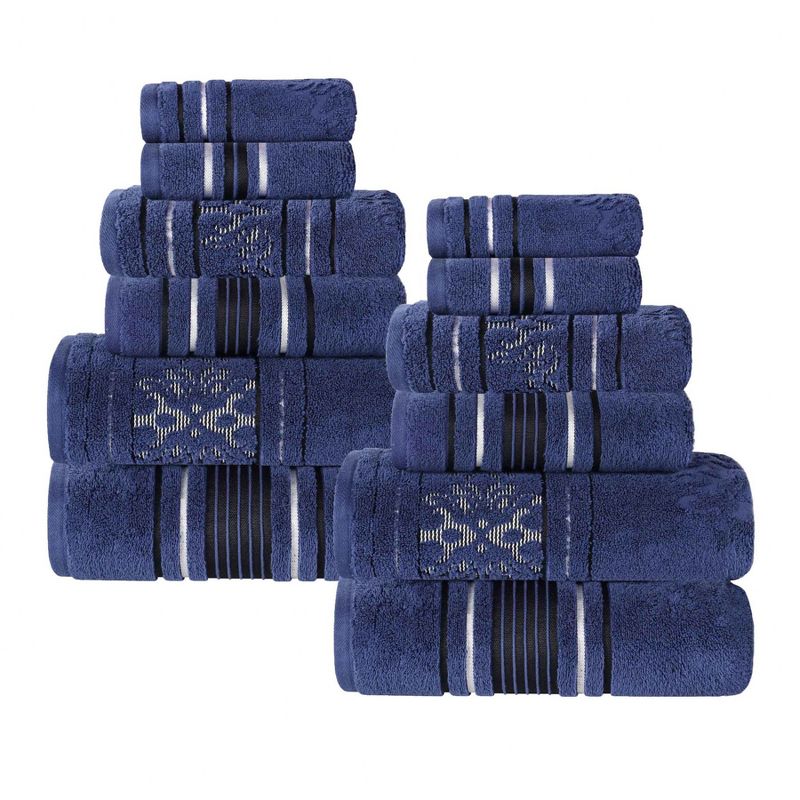 Zero Twist Cotton Solid and Floral Jacquard 12 Piece Bathroom Towel Set by Blue Nile Mills, 1 of 13